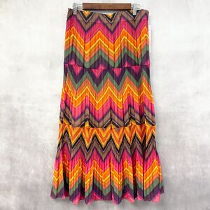 Sunny Leigh Maxi Skirt Women Medium Tiered Pleated Chevron Boho Dopamine Western